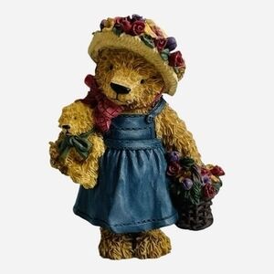Boyds Bears Bailey Bear with Baby & Basket of Flowers Figurine Very Good